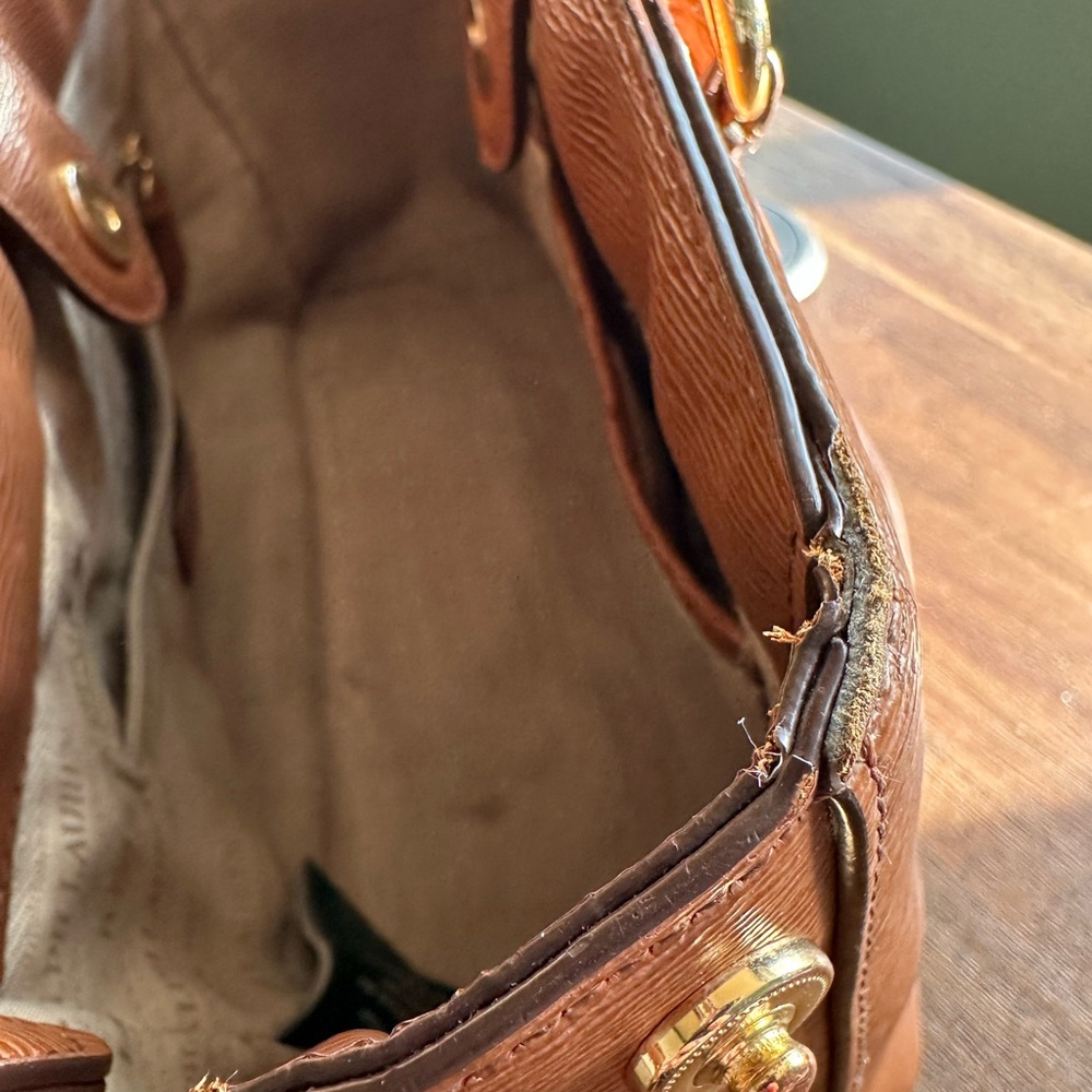 Lauren Ralph Lauren Tan Leather Satchel (significant flaws) - Picture 3 of 16